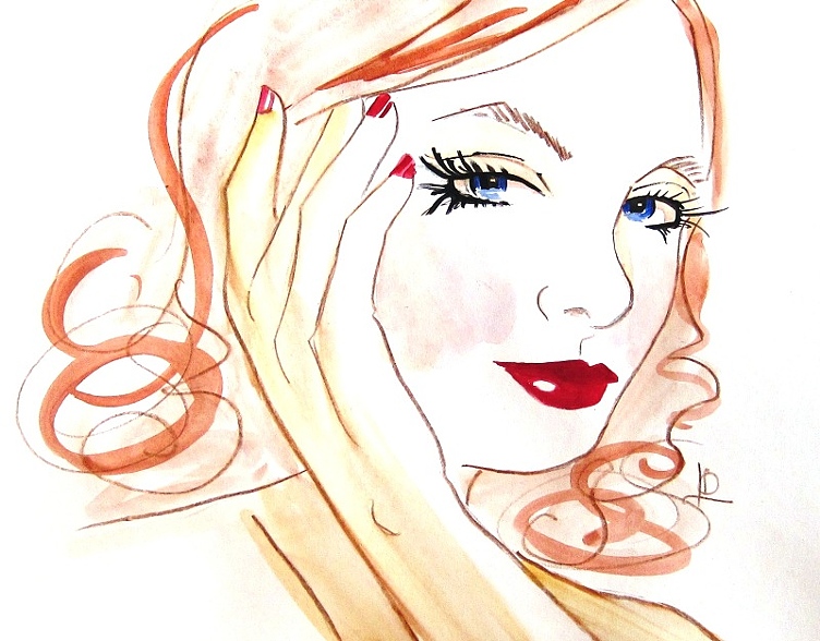 Sketch for a larger oil painting of a vintage pin-up, Scarlet. By portrait painter Linda Boucher.